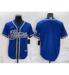 Men's Los Angeles Rams Blank Royal Blue With Patch Cool Base Stitched Baseball Jersey