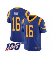 Men's Los Angeles Rams #16 Jared Goff Royal Blue Alternate Vapor Untouchable Limited Player 100th Season Football Jersey