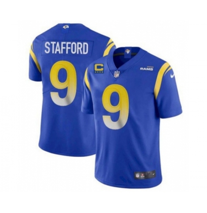 Men's Los Angeles Rams 2022 #9 Matthew Stafford Blue With 4-star C Patch Stitched NFL Jersey