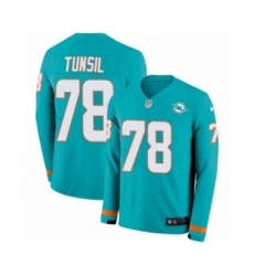 Men's Nike Miami Dolphins #89 Nat Moore Limited Aqua Therma Long Sleeve NFL Jersey