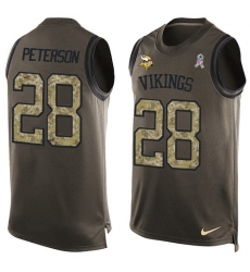 Men's Nike Minnesota Vikings #28 Adrian Peterson Limited Green Salute to Service Tank Top NFL Jersey