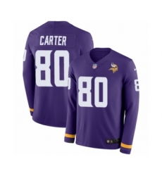Youth Nike Minnesota Vikings #80 Cris Carter Limited Purple Therma Long Sleeve NFL Jersey