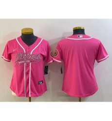 Women's Minnesota Vikings Blank Pink With Patch Cool Base Stitched Baseball Jersey