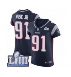 Men's Nike New England Patriots #91 Deatrich Wise Jr Navy Blue Team Color Vapor Untouchable Elite Player Super Bowl LIII Bound NFL Jersey