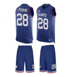 Men's Nike New York Giants #28 Paul Perkins Limited Royal Blue Tank Top Suit NFL Jersey