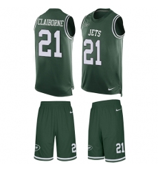 Men's Nike New York Jets #21 Morris Claiborne Limited Green Tank Top Suit NFL Jersey