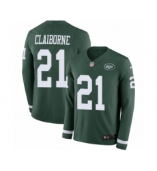 Youth Nike New York Jets #21 Morris Claiborne Limited Green Therma Long Sleeve NFL Jersey