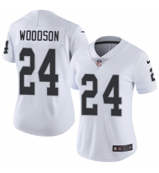 Women's Nike Oakland Raiders #24 Charles Woodson Elite White NFL Jersey