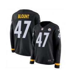 Women's Nike Pittsburgh Steelers #47 Mel Blount Limited Black Therma Long Sleeve NFL Jersey