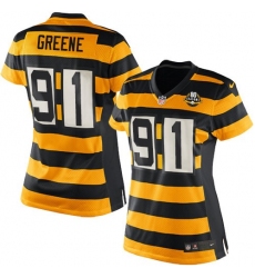 Women's Nike Pittsburgh Steelers #91 Kevin Greene Game Yellow/Black Alternate 80TH Anniversary Throwback NFL Jersey