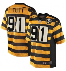 Men's Nike Pittsburgh Steelers #91 Stephon Tuitt Elite Yellow/Black Alternate 80TH Anniversary Throwback NFL Jersey