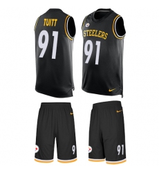 Men's Nike Pittsburgh Steelers #91 Stephon Tuitt Limited Black Tank Top Suit NFL Jersey