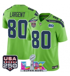 Men's Seattle Seahawks #80 Steve Largent Green 2025 F.U.S.E. Super Bowl LX And 50th Season & USA 250 Vapor Limited Football Stitched Jersey