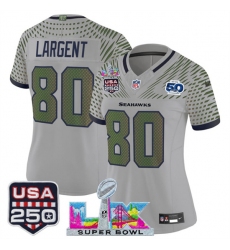 Women's Seattle Seahawks #80 Steve Largent Gray 2025 F.U.S.E. Super Bowl LX & US 250th anniversary And 50th Season “Rivalries” Vapor Limited Football Stitc