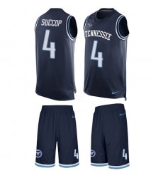 Men's Nike Tennessee Titans #4 Ryan Succop Limited Navy Blue Tank Top Suit NFL Jersey