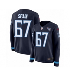 Women's Nike Tennessee Titans #67 Quinton Spain Limited Navy Blue Therma Long Sleeve NFL Jersey