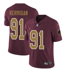 Youth Nike Washington Redskins #91 Ryan Kerrigan Elite Burgundy Red/Gold Number Alternate 80TH Anniversary NFL Jersey
