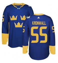 Men's Adidas Team Sweden #55 Niklas Kronwall Authentic Royal Blue Away 2016 World Cup of Hockey Jersey