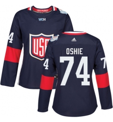 Women's Adidas Team USA #74 T. J. Oshie Premier Navy Blue Away 2016 World Cup Hockey Jersey