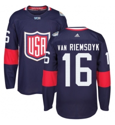 Men's Adidas Team USA #16 James van Riemsdyk Premier Navy Blue Away 2016 World Cup Ice Hockey Jersey