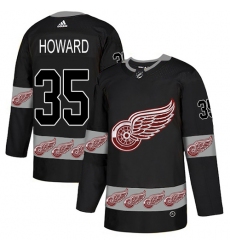 Men's Adidas Detroit Red Wings #35 Jimmy Howard Authentic Black Team Logo Fashion NHL Jersey