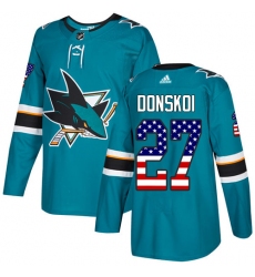 Men's Adidas San Jose Sharks #27 Joonas Donskoi Authentic Teal Green USA Flag Fashion NHL Jersey