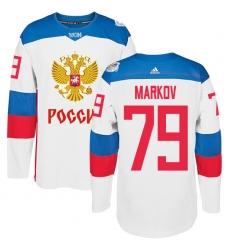 Men's Adidas Team Russia #79 Andrei Markov Authentic White Home 2016 World Cup of Hockey Jersey