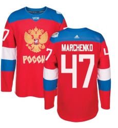 Men's Adidas Team Russia #47 Alexey Marchenko Premier Red Away 2016 World Cup of Hockey Jersey
