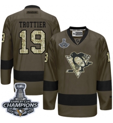 Men's Reebok Pittsburgh Penguins #19 Bryan Trottier Premier Green Salute to Service 2017 Stanley Cup Champions NHL Jersey