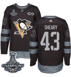 Men's Adidas Pittsburgh Penguins #43 Conor Sheary Premier Black 1917-2017 100th Anniversary 2017 Stanley Cup Champions NHL Jersey