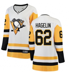 Women's Pittsburgh Penguins #62 Carl Hagelin Authentic White Away Fanatics Branded Breakaway NHL Jersey
