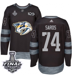 Men's Adidas Nashville Predators #74 Juuse Saros Premier Black 1917-2017 100th Anniversary 2017 Stanley Cup Final NHL Jersey