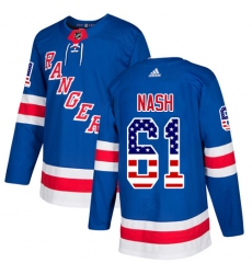 Men's Adidas New York Rangers #61 Rick Nash Authentic Royal Blue USA Flag Fashion NHL Jersey