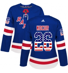 Women's Adidas New York Rangers #26 Joe Kocur Authentic Royal Blue USA Flag Fashion NHL Jersey