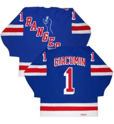 Men's CCM New York Rangers #1 Eddie Giacomin Premier Royal Blue New Throwback NHL Jersey