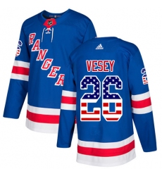Men's Adidas New York Rangers #26 Jimmy Vesey Authentic Royal Blue USA Flag Fashion NHL Jersey