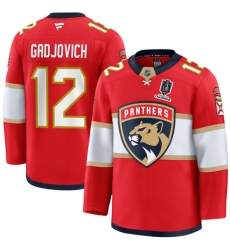 Men's Florida Panthers #12 Jonah Gadjovich Red Home 2025 Stanley Cup Champions Stitched Jersey