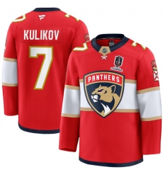 Men's Florida Panthers #7 Dmitry Kulikov Red Home 2025 Stanley Cup Champions Stitched Jersey