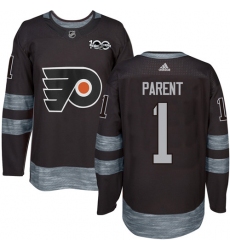 Men's Adidas Philadelphia Flyers #1 Bernie Parent Premier Black 1917-2017 100th Anniversary NHL Jersey