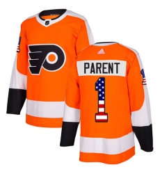 Youth Adidas Philadelphia Flyers #1 Bernie Parent Authentic Orange USA Flag Fashion NHL Jersey