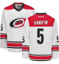 Men's Reebok Carolina Hurricanes #5 Noah Hanifin Authentic White Away NHL Jersey
