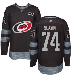 Men's Adidas Carolina Hurricanes #74 Jaccob Slavin Premier Black 1917-2017 100th Anniversary NHL Jersey