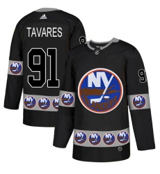 Men's Adidas New York Islanders #91 John Tavares Authentic Black Team Logo Fashion NHL Jersey