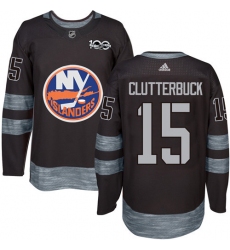 Men's Adidas New York Islanders #15 Cal Clutterbuck Authentic Black 1917-2017 100th Anniversary NHL Jersey