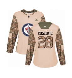 Women's Adidas Winnipeg Jets #28 Jack Roslovic Authentic White Pink Fashion NHL Jersey