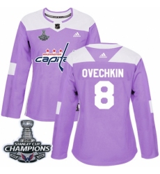 Women's Adidas Washington Capitals #8 Alex Ovechkin Authentic Purple Fights Cancer Practice 2018 Stanley Cup Final Champions NHL Jersey