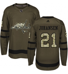 Youth Adidas Washington Capitals #21 Lucas Johansen Premier Green Salute to Service NHL Jersey