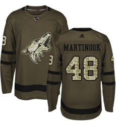 Men's Adidas Arizona Coyotes #48 Jordan Martinook Authentic Green Salute to Service NHL Jersey