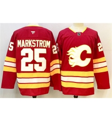 Men's Calgary Flames #25 Jacob Markstrom Red 2024-25 Home Stitched Hockey Jersey