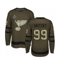 Men's St. Louis Blues #99 Wayne Gretzky Authentic Green Salute to Service 2019 Stanley Cup Champions Hockey Jersey